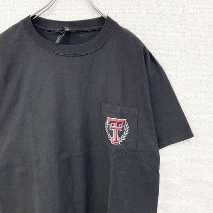 古着 used　Hanes ヘインズ　半袖胸ポケット付きカレッジTシャツ　バックプリント　テキサス工科大学　黒　ブラック　Mサイズ