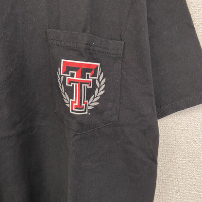 古着 used　Hanes ヘインズ　半袖胸ポケット付きカレッジTシャツ　バックプリント　テキサス工科大学　黒　ブラック　Mサイズ