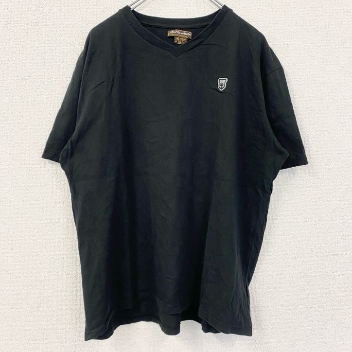 古着 used　ATLAS FOR MEN　半袖ワンポイント刺繍Tシャツ　ワッペン　レトロデザイン　ブラック　黒　XLサイズ