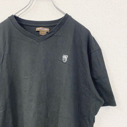 古着 used　ATLAS FOR MEN　半袖ワンポイント刺繍Tシャツ　ワッペン　レトロデザイン　ブラック　黒　XLサイズ