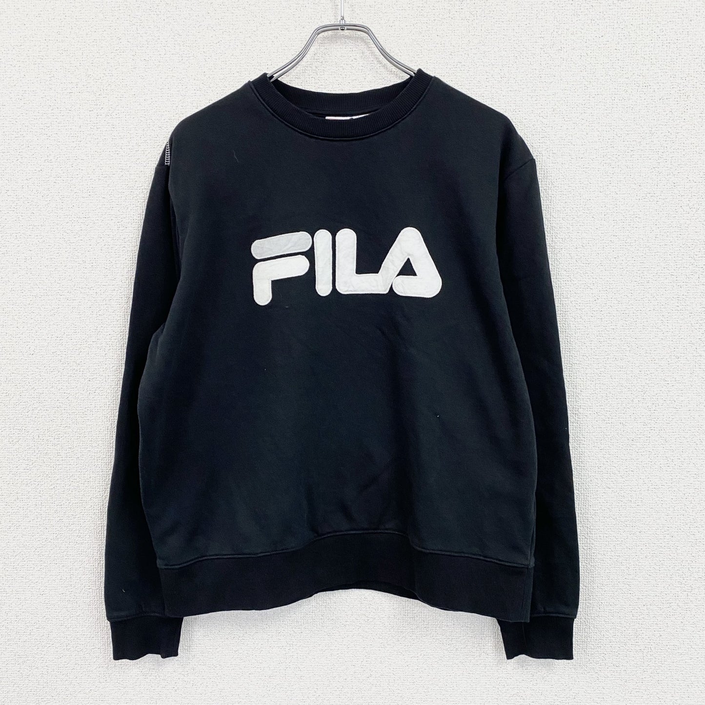 FILA　フィラ　スウェット/トレーナー　デカロゴ　スポーツミックス　ストリート　モノクロ　クルーネック　黒　ブラック　XLサイズ