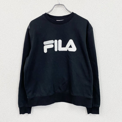 FILA　フィラ　スウェット/トレーナー　デカロゴ　スポーツミックス　ストリート　モノクロ　クルーネック　黒　ブラック　XLサイズ