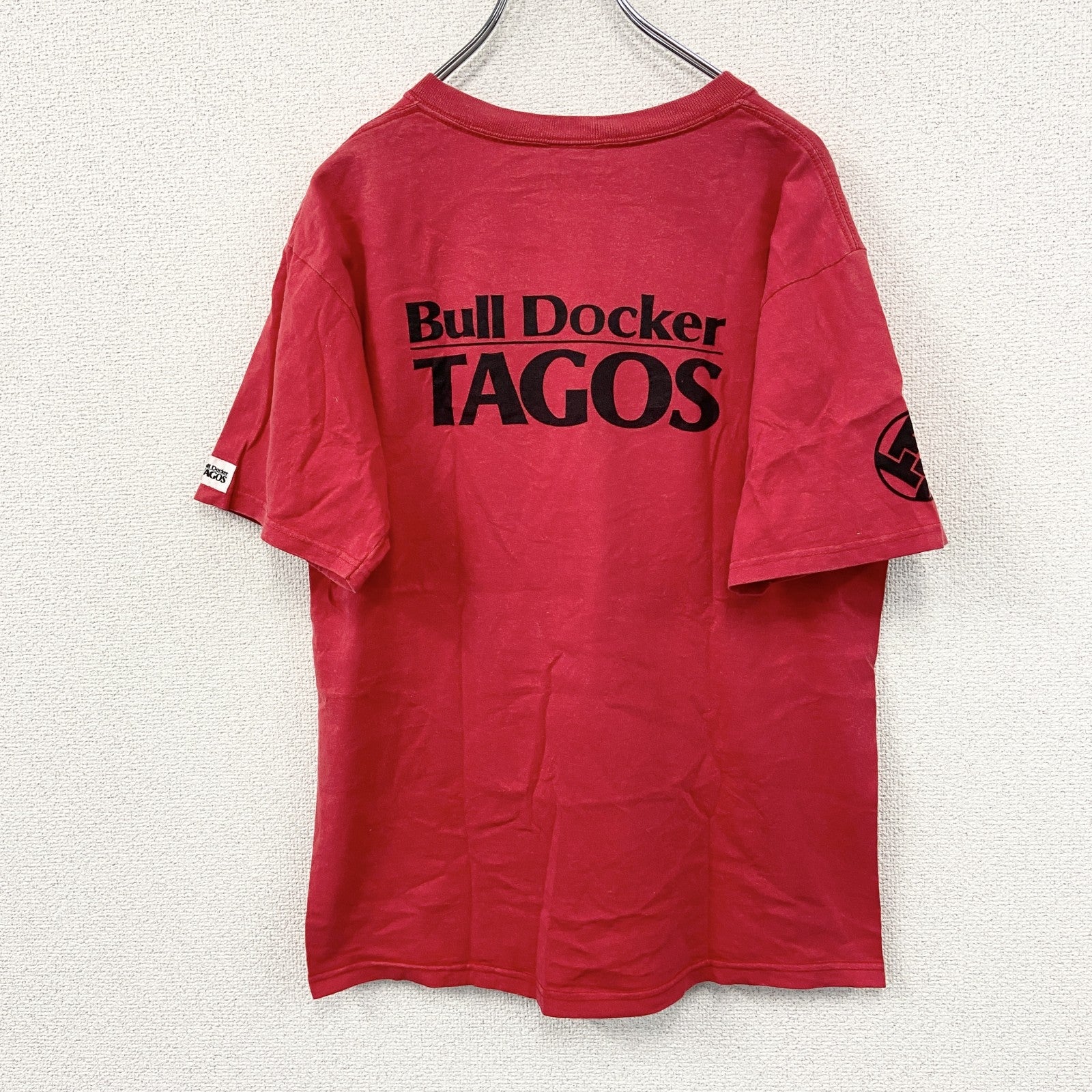 90s～　anvil　アンヴィル　半袖プリントTシャツ　TAGOS　モーターサイクル　フェード　ヴィンテージ　赤　レッド　Mサイズ