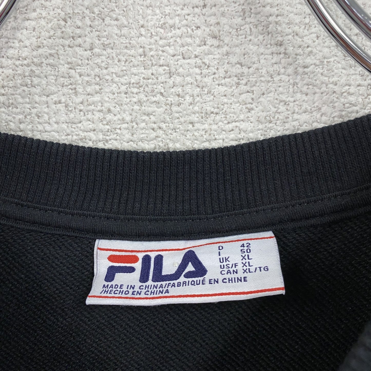FILA　フィラ　スウェット/トレーナー　デカロゴ　スポーツミックス　ストリート　モノクロ　クルーネック　黒　ブラック　XLサイズ