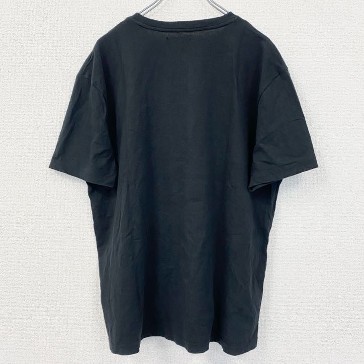 古着 used　ATLAS FOR MEN　半袖ワンポイント刺繍Tシャツ　ワッペン　レトロデザイン　ブラック　黒　XLサイズ