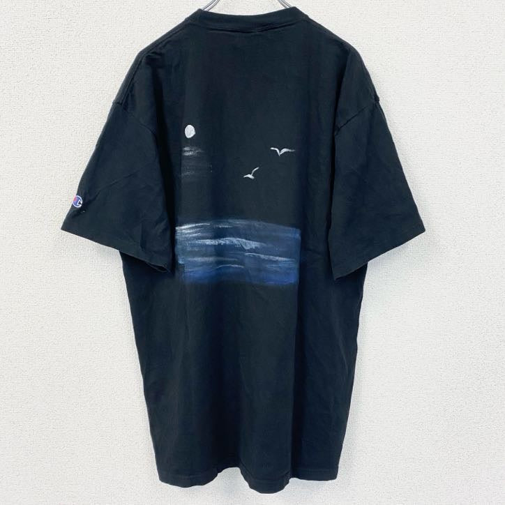 古着 used　champion　チャンピオン　半袖プリントTシャツ　バックプリント　レトロデザイン　ブラック　黒　XLサイズ