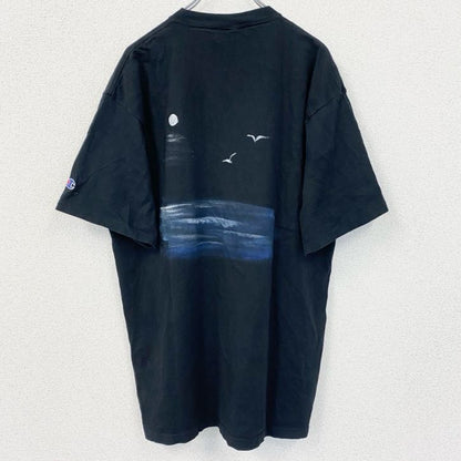 古着 used　champion　チャンピオン　半袖プリントTシャツ　バックプリント　レトロデザイン　ブラック　黒　XLサイズ