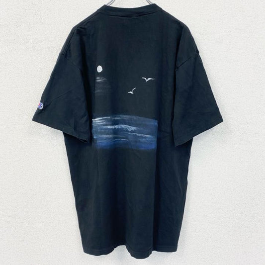 古着 used　champion　チャンピオン　半袖プリントTシャツ　バックプリント　レトロデザイン　ブラック　黒　XLサイズ