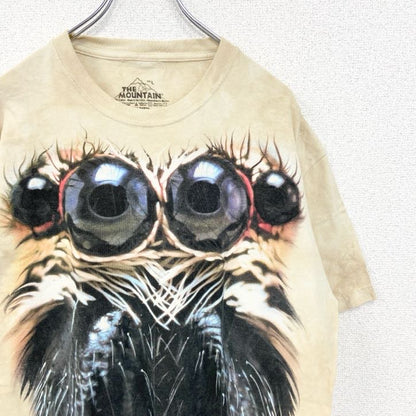 古着 used　THE MOUNTAIN　半袖ビッグプリントTシャツ　個性的デザイン　蜘蛛　タランチュラ　ベージュ　Lサイズ