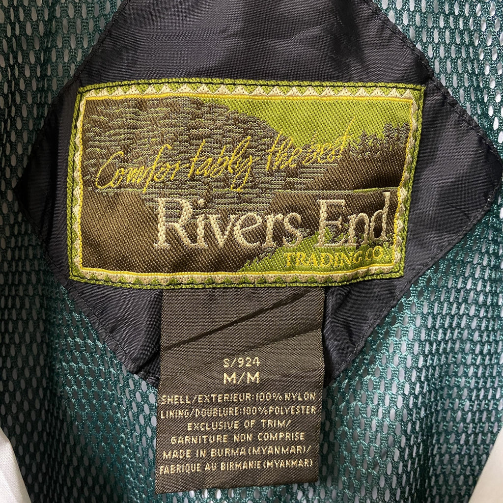 古着 used　RIVERS END　長袖デザインナイロンジャケット　ワンポイント刺繍　レトロデザイン　黒　緑　Mサイズ
