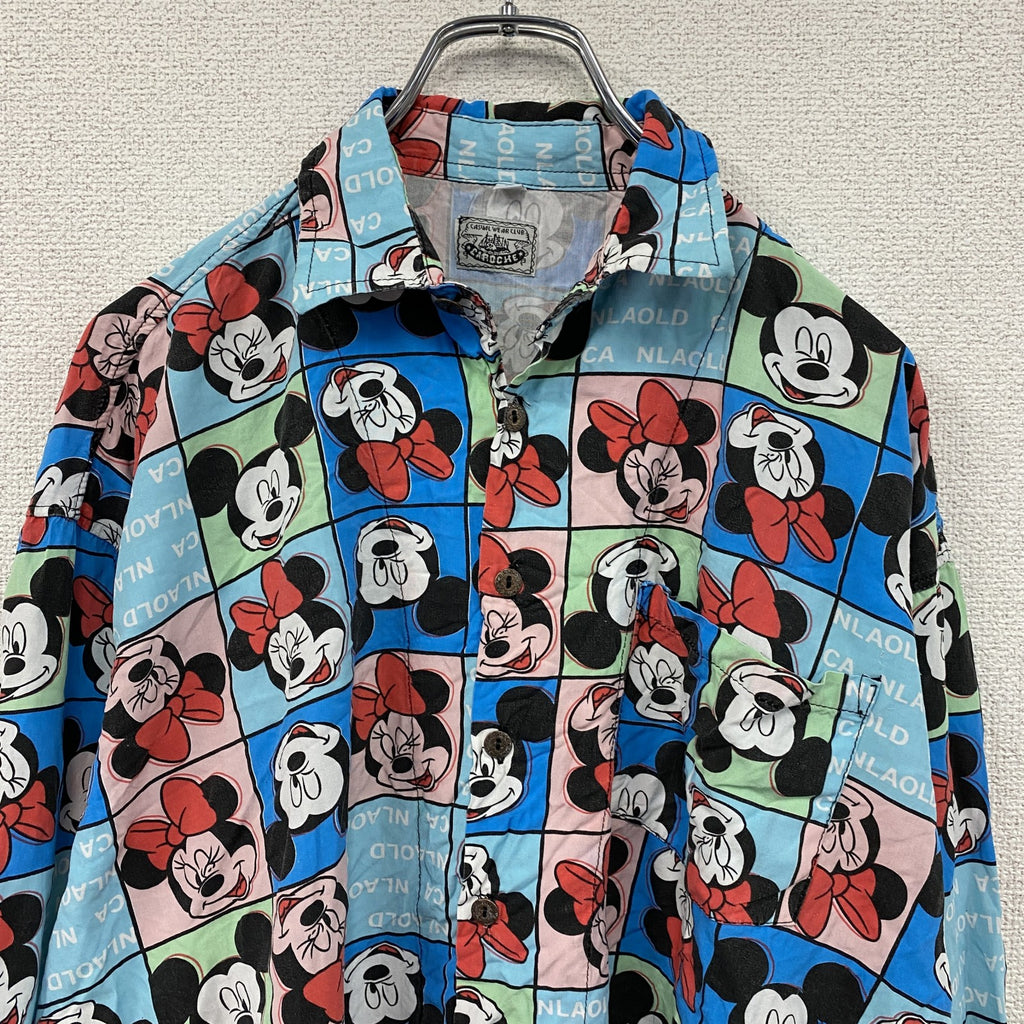 CARDCHE　Disney　ミッキーマウス　ミニーマウス　長袖デザインシャツ　ボタンダウンシャツ　総柄　Lサイズ