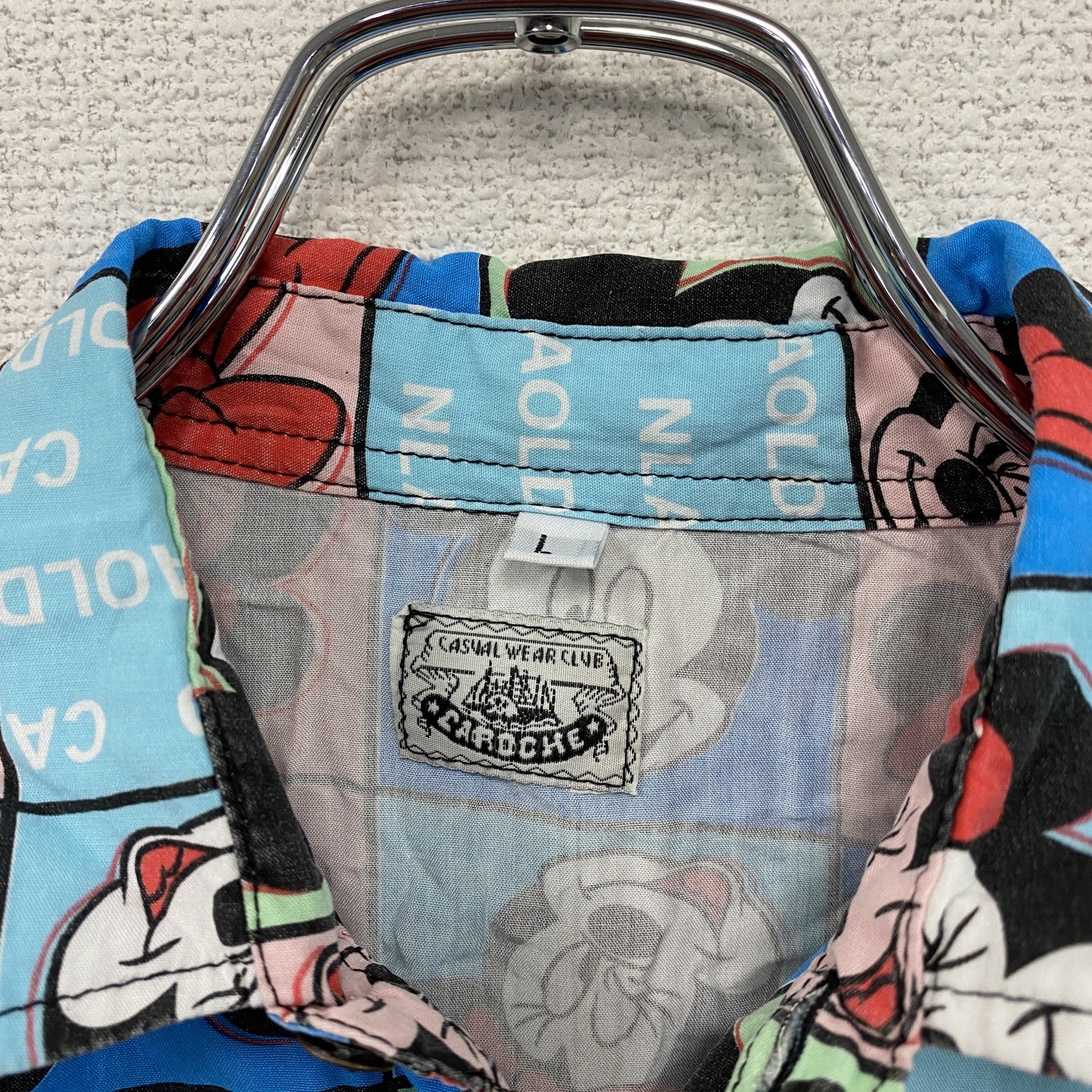 CARDCHE　Disney　ミッキーマウス　ミニーマウス　長袖デザインシャツ　ボタンダウンシャツ　総柄　Lサイズ