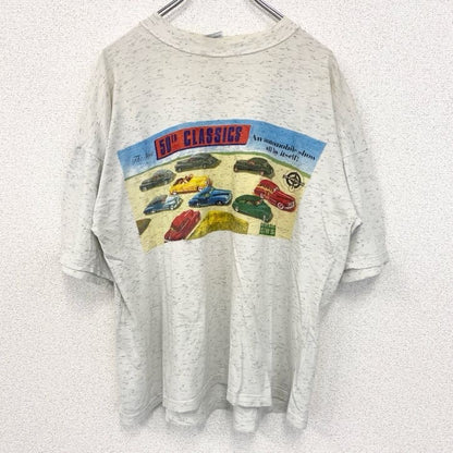 古着 used　CRAZY LIFE　半袖プリントTシャツ　クラシックカー　車　旧車　クルーネック　レトロデザイン　白　Lサイズ