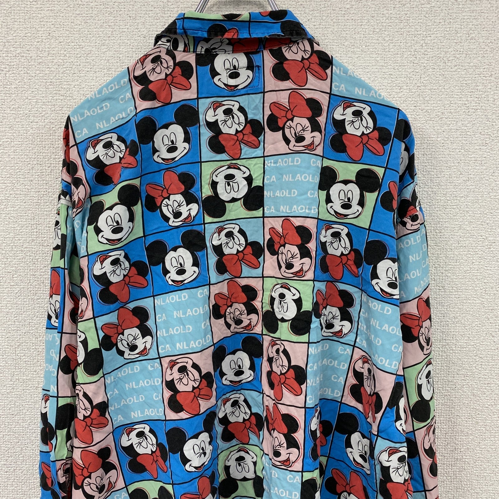 CARDCHE　Disney　ミッキーマウス　ミニーマウス　長袖デザインシャツ　ボタンダウンシャツ　総柄　Lサイズ