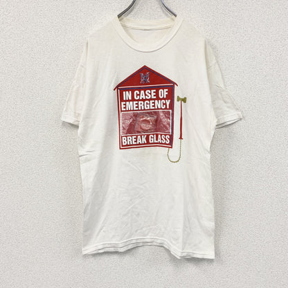 半袖プリントTシャツ　IN CASE OF EMERGENCY BREAK GLASS　避妊具　白　ホワイト
