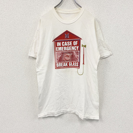 半袖プリントTシャツ　IN CASE OF EMERGENCY BREAK GLASS　避妊具　白　ホワイト