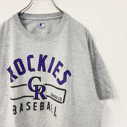 古着 used　MLB メジャーリーグ　半袖オフィシャルプリントTシャツ　コロラド・ロッキーズ　ベースボール　グレー　XLサイズ