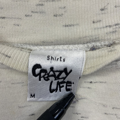 古着 used　CRAZY LIFE　半袖プリントTシャツ　クラシックカー　車　旧車　クルーネック　レトロデザイン　白　Lサイズ