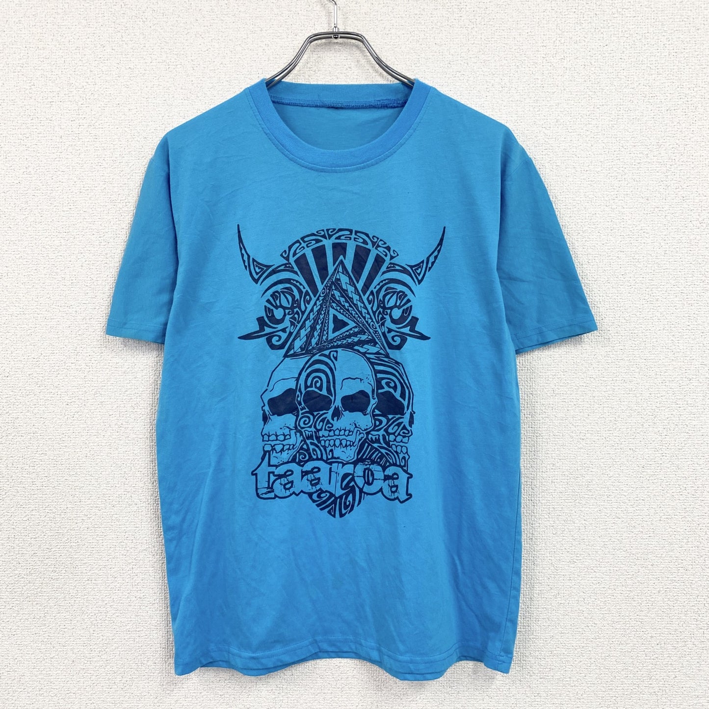 半袖プリントTシャツ　スカル　骸骨　青　ブルー　