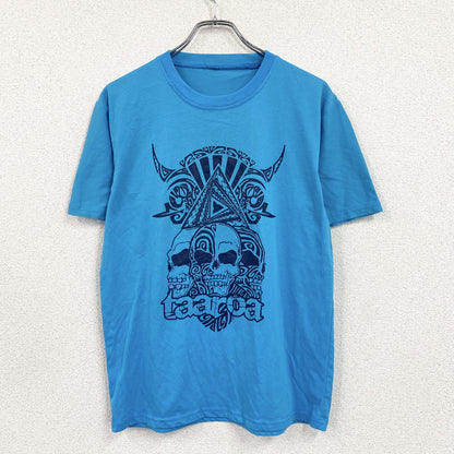 半袖プリントTシャツ　スカル　骸骨　青　ブルー　