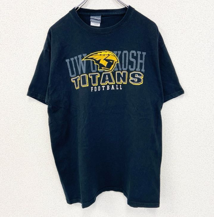 古着 used　camp david　半袖カレッジプリントTシャツ　ウィスコンシン大学　UW　クルーネック　アメフト　黒　Lサイズ