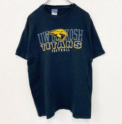 古着 used　camp david　半袖カレッジプリントTシャツ　ウィスコンシン大学　UW　クルーネック　アメフト　黒　Lサイズ