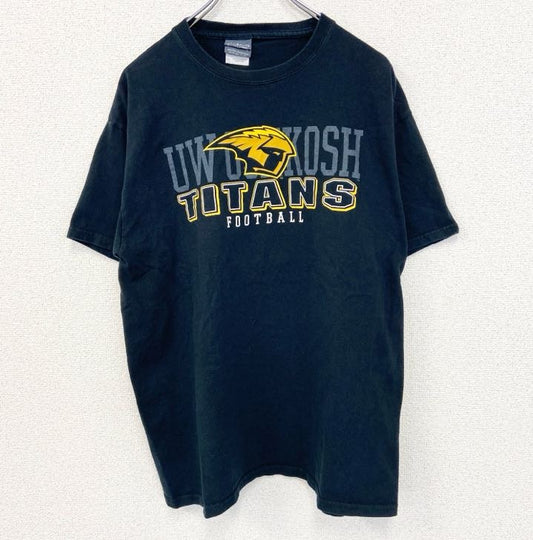 古着 used　camp david　半袖カレッジプリントTシャツ　ウィスコンシン大学　UW　クルーネック　アメフト　黒　Lサイズ
