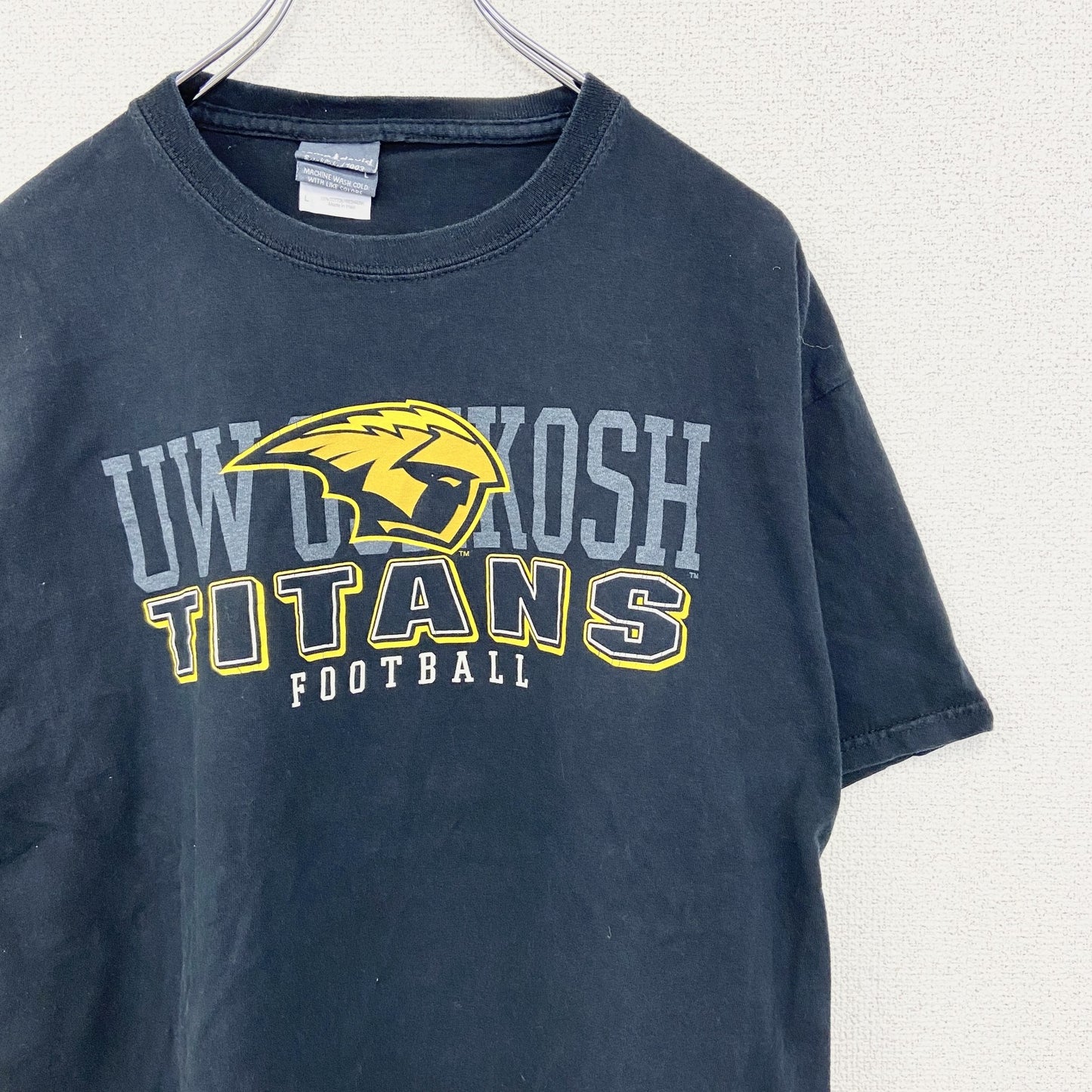 古着 used　camp david　半袖カレッジプリントTシャツ　ウィスコンシン大学　UW　クルーネック　アメフト　黒　Lサイズ