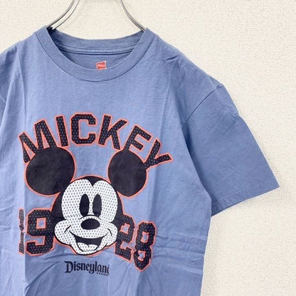 古着 used　Hanes　ヘインズ　半袖プリントTシャツ　ミッキーマウス　ディズニーランド　レトロ　ブルー　青　Sサイズ