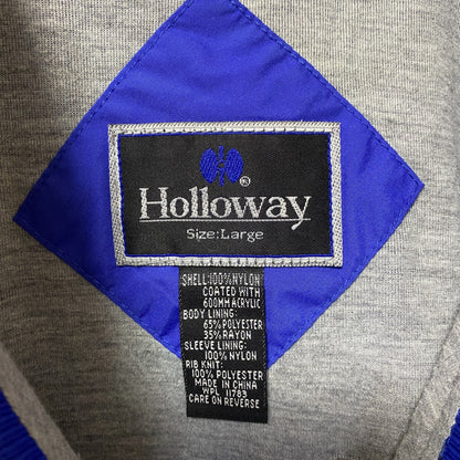 古着 used　Holloway　長袖刺繍ナイロンプルオーバー　ウインドブレーカー　ナザレス大学　青　レトロデザイン　Lサイズ