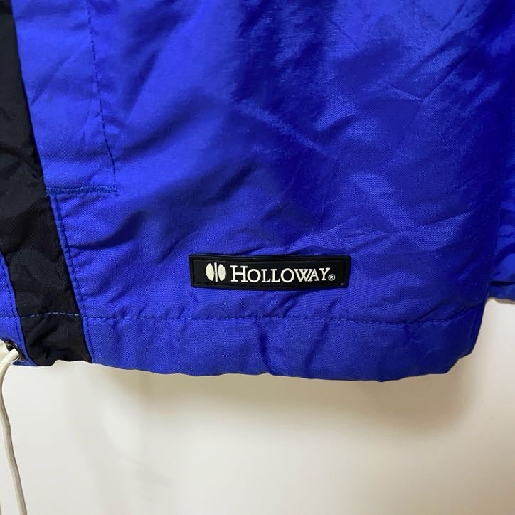 古着 used　Holloway　長袖刺繍ナイロンプルオーバー　ウインドブレーカー　ナザレス大学　青　レトロデザイン　Lサイズ