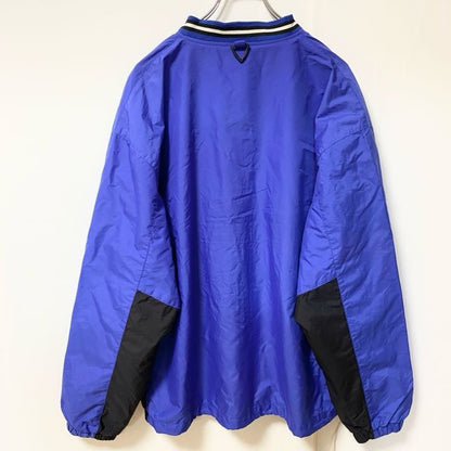 古着 used　Holloway　長袖刺繍ナイロンプルオーバー　ウインドブレーカー　ナザレス大学　青　レトロデザイン　Lサイズ
