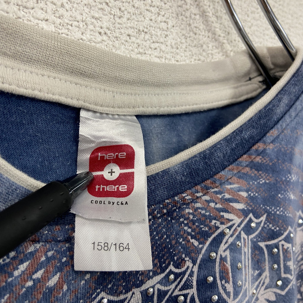 here there　半袖プリントTシャツ　青　ブルー　158/164