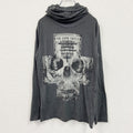 長袖プリントTシャツ　ロンT　ドクロ　スカル　ハイネック　グレー　灰色