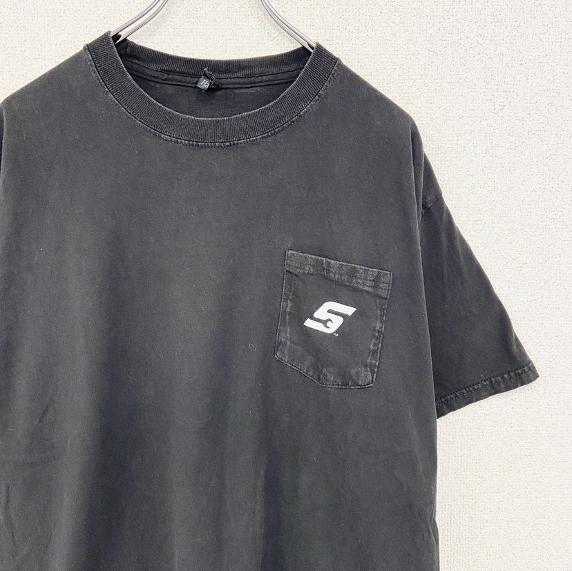 古着 used　Hanes ヘインズ　半袖胸ポケット付きTシャツ　バックプリント　SNAP ON　クルーネック　黒　Lサイズ