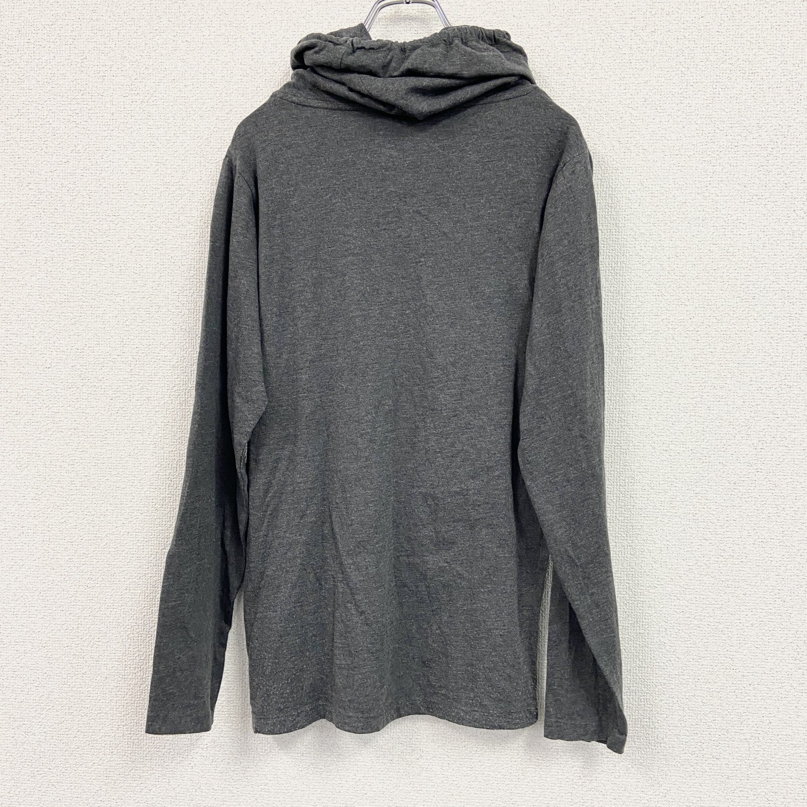 長袖プリントTシャツ　ロンT　ドクロ　スカル　ハイネック　グレー　灰色