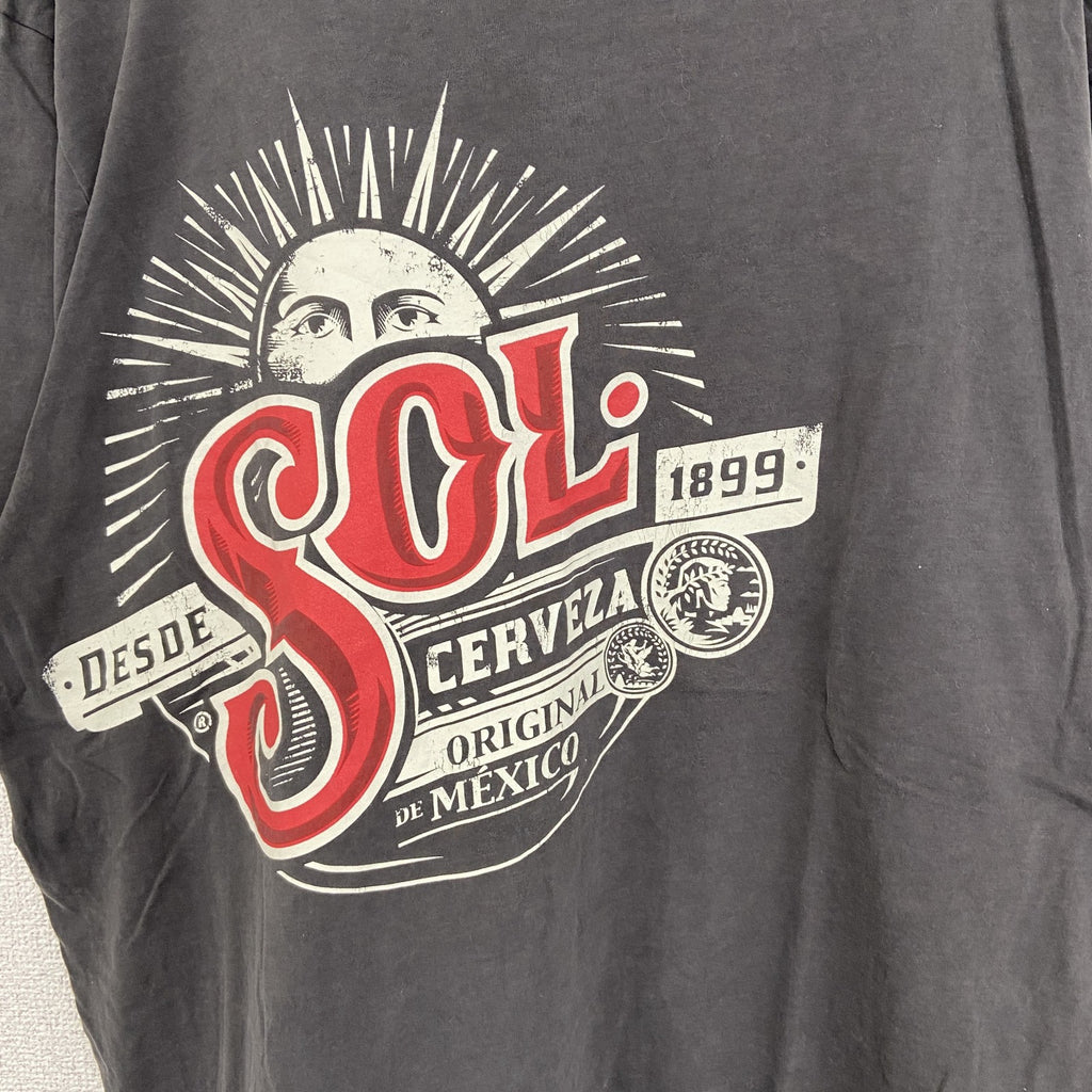 古着 used　ノーブランド　半袖プリントTシャツ　クルーネック　太陽　メキシコ　レトロデザイン　灰色　グレー　XLサイズ