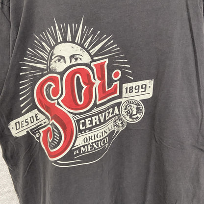 古着 used　ノーブランド　半袖プリントTシャツ　クルーネック　太陽　メキシコ　レトロデザイン　灰色　グレー　XLサイズ
