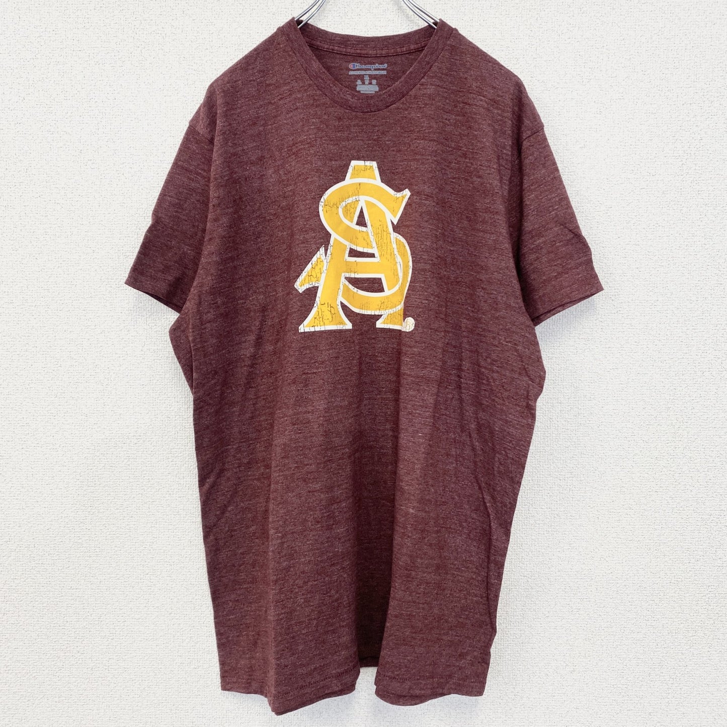 古着　used　champion　チャンピオン　半袖プリントTシャツ　アリゾナステート・サンデビルズ　ワインレッド　赤　XLサイズ