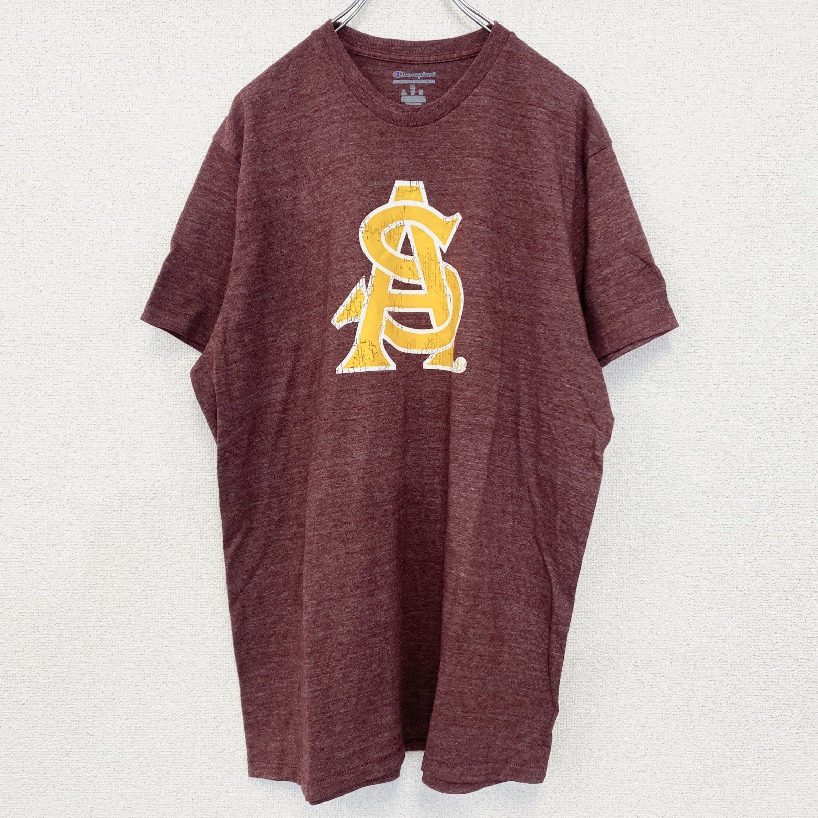 古着　used　champion　チャンピオン　半袖プリントTシャツ　アリゾナステート・サンデビルズ　ワインレッド　赤　XLサイズ