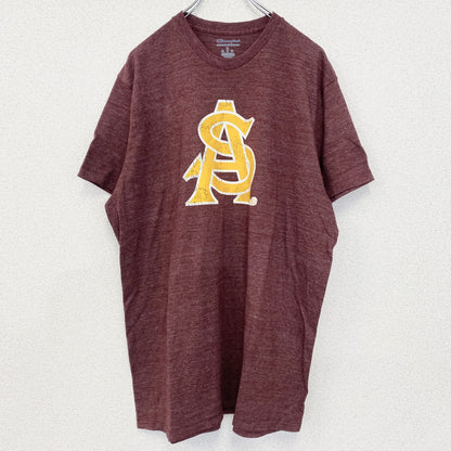 古着　used　champion　チャンピオン　半袖プリントTシャツ　アリゾナステート・サンデビルズ　ワインレッド　赤　XLサイズ