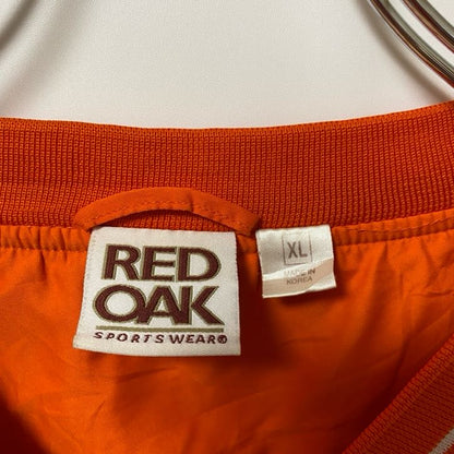 古着 used　RED OAK　長袖刺繍ナイロンプルオーバー　Ｖネック　オレンジ　レトロデザイン　ビックシルエット　XLサイズ