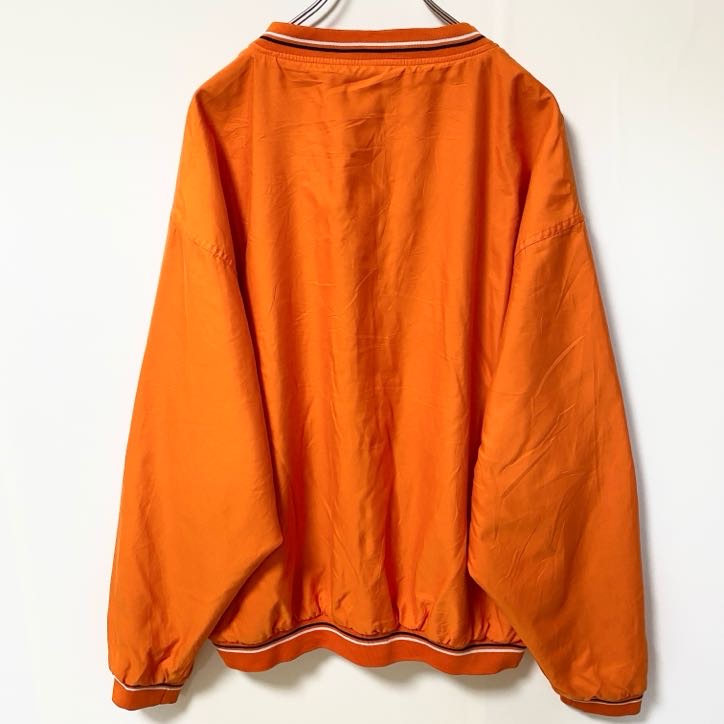 古着 used　RED OAK　長袖刺繍ナイロンプルオーバー　Ｖネック　オレンジ　レトロデザイン　ビックシルエット　XLサイズ