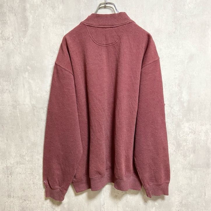 古着 used　GREGNORMAN　長袖ハーフジップワンポイント刺スウェット　トレーナー　ゴルフ　ワインレッド　XLサイズ