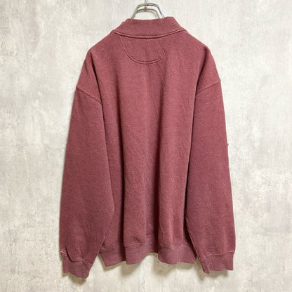 古着 used　GREGNORMAN　長袖ハーフジップワンポイント刺スウェット　トレーナー　ゴルフ　ワインレッド　XLサイズ