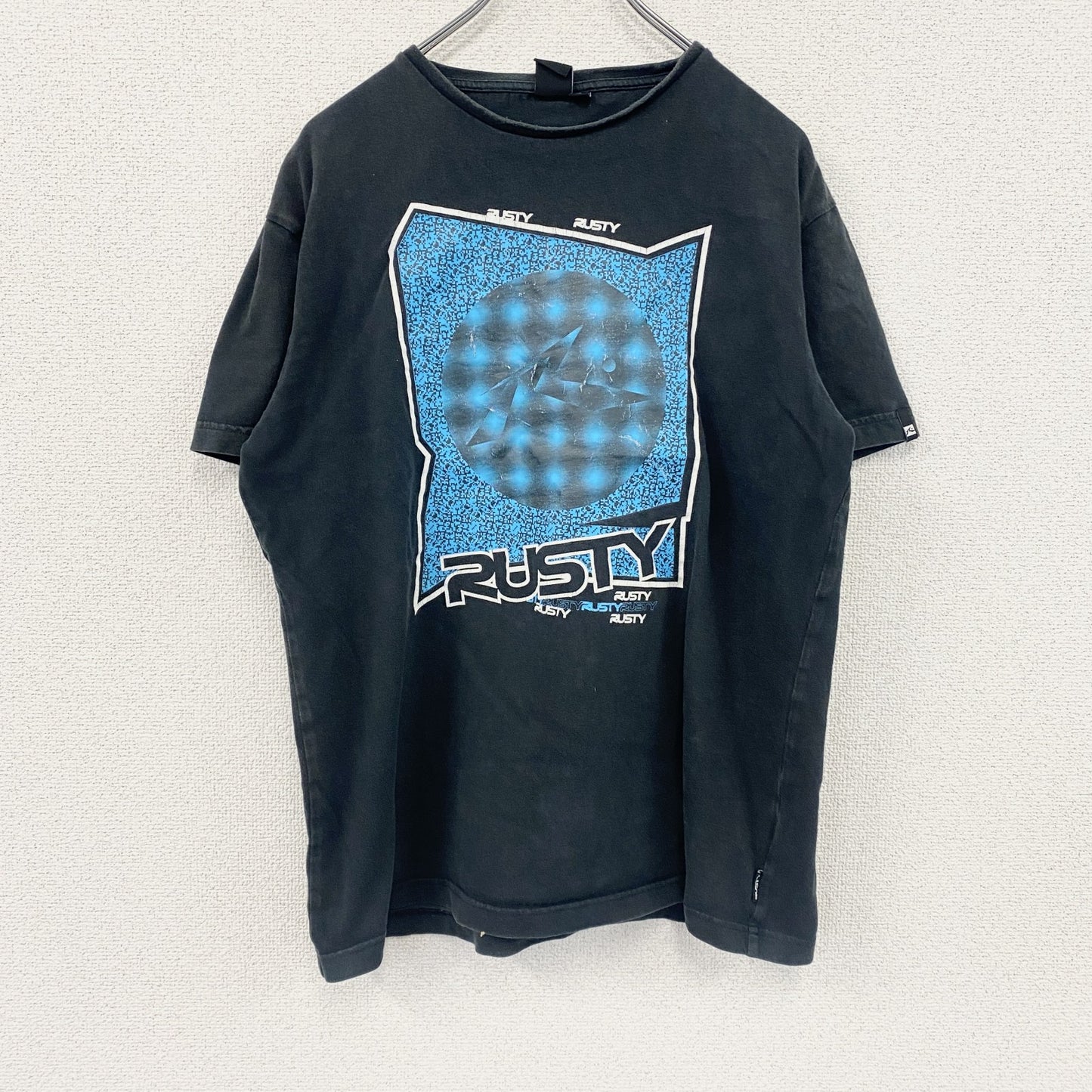 RUSTY　ラスティ　半袖プリントTシャツ　サーフィン　サーファー　デカロゴ　両面プリント　黒　ブラック　Lサイズ