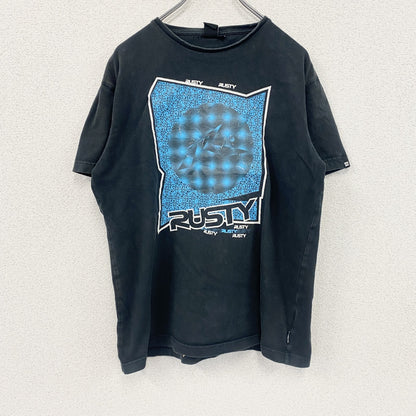 RUSTY　ラスティ　半袖プリントTシャツ　サーフィン　サーファー　デカロゴ　両面プリント　黒　ブラック　Lサイズ