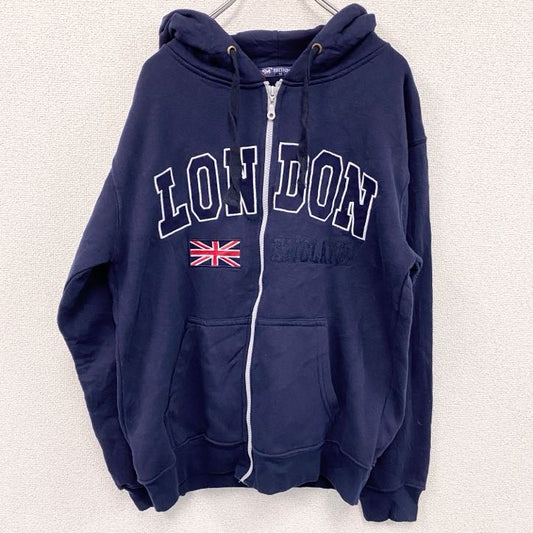 BRITAIN LONDON　フルジップスウェットパーカー/フーディー　カレッジタイプ　紺　ネイビー　Mサイズ