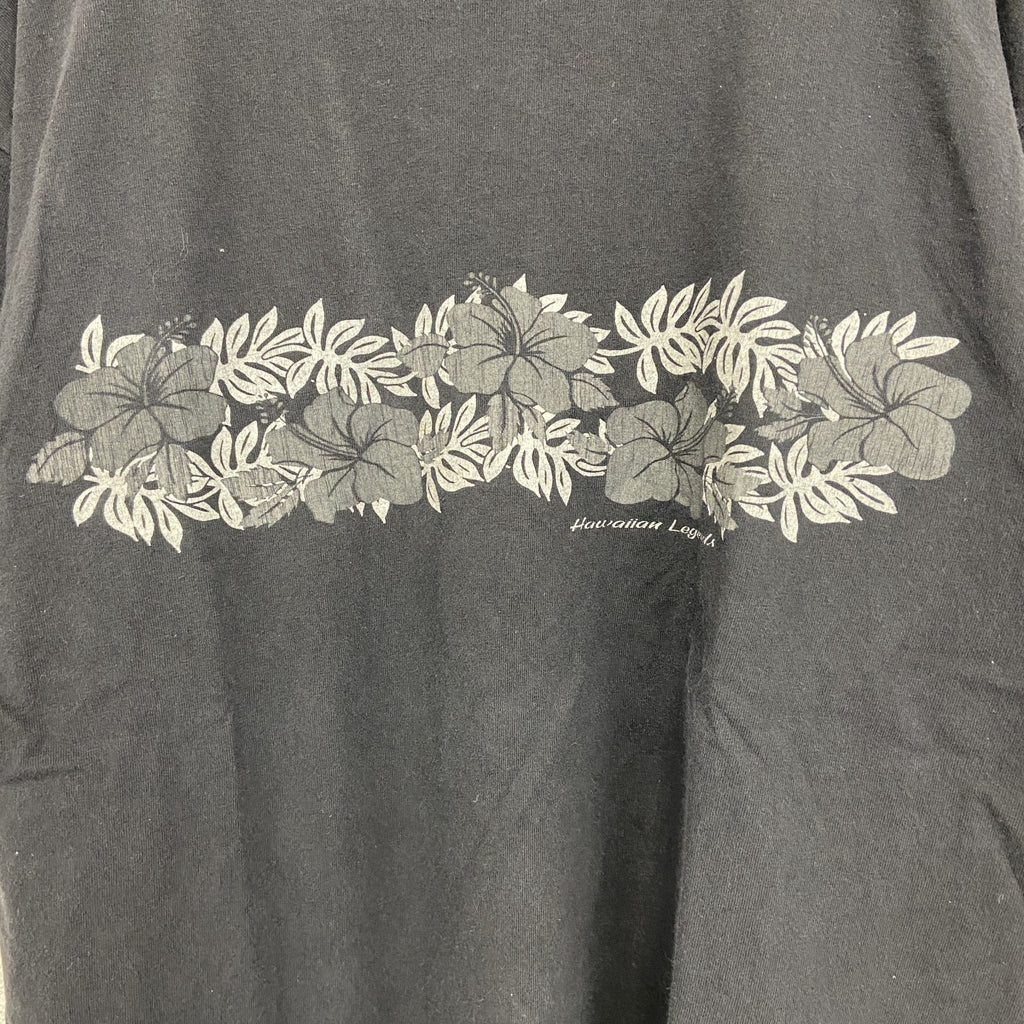古着 used　ALSTYLE　半袖デザインプリントTシャツ　ハイビスカス　ハワイアン　00s　Y2K　黒　ブラック　Lサイズ