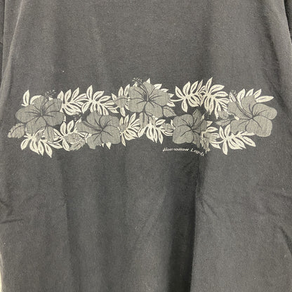 古着 used　ALSTYLE　半袖デザインプリントTシャツ　ハイビスカス　ハワイアン　00s　Y2K　黒　ブラック　Lサイズ